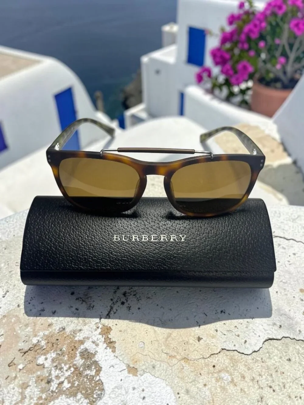 Authentic Burberry BE4244 Tortoise Sunglasses Gold Top Bar Double Bridge